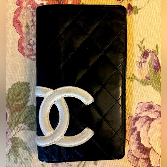CHANEL Cambon Line Lambskin Long Bifold Wallet black/pink - Picture 1 of 12